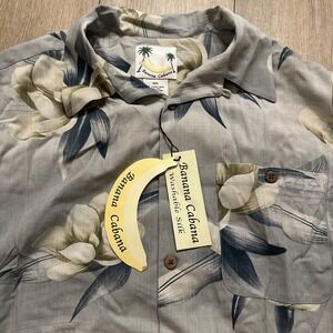Banana Cabana Men's‎ 100% Silk Tropical Floral SS Wood Button Shirt XL
